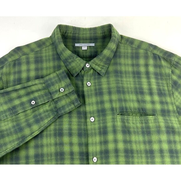 John Varvatos Mens Button Up Black Watch Tartan Shirt Green Navy Modal Sz 2XL - Picture 1 of 7